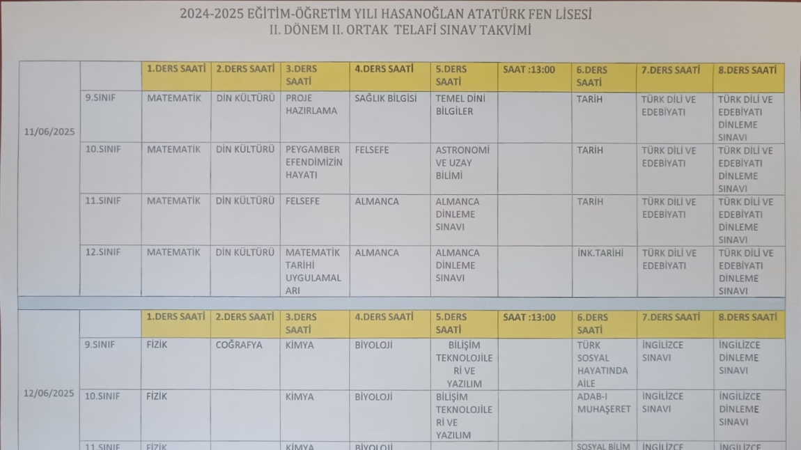 2. DÖNEM 2. YAZILI MAZERET SINAVLARI